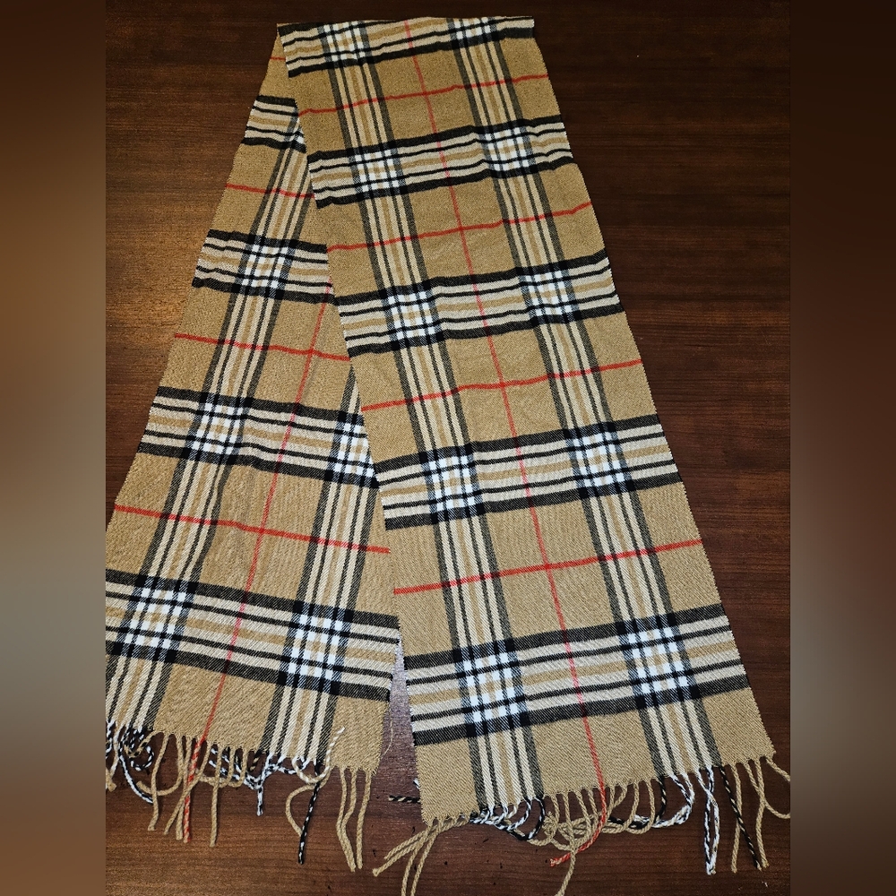 Womens tan plaid scarf 12 inches x 72 inches